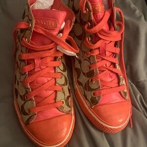 Coach Orange and Brown High-Top Sneakers